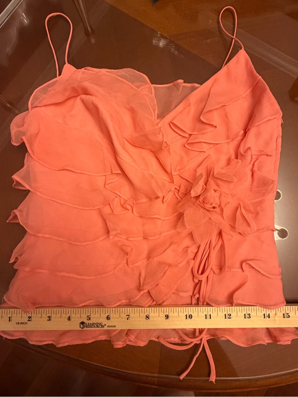 Caché Coral Pink 100% Silk Ruffle Rosette Cami Top Size 4 - Picture 9 of 9